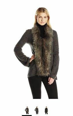 Heather B Womens Light Weight Faux Fur Boiled Wool Jacket, Medium