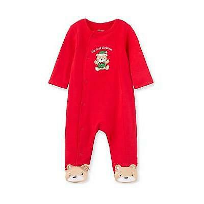 Little Me Boys Footies Red - Red Holiday Bear My First Christmas Footie