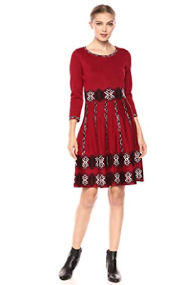 Taylor Womens Full Skirted Printed Retro Sweater Dress, XL/Cabernet