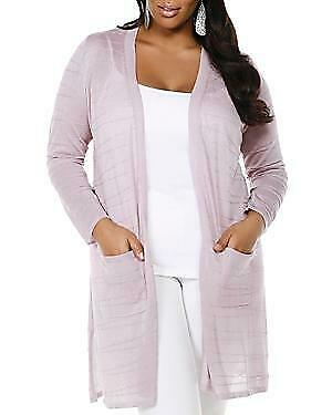 Belldini Plus Size Textured Open-Front Cardigan, Size 3X/Pale Lilac