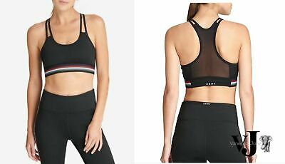 DKNY Sport Track-Stripe Racerback Mid-Impact Sports Bra Black