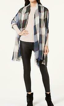 Steve Madden Check Made Plaid Travel Scarf and Wrap, OS/Navy