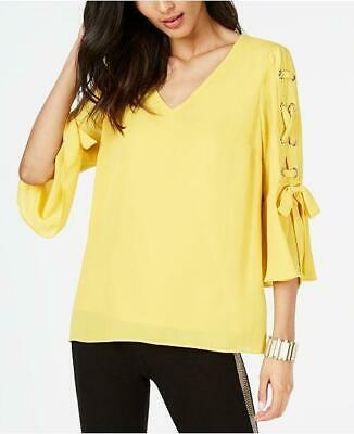 Thalia Sodi Grommet-Sleeve Blouse Yellow, Size Small