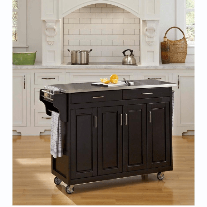 Create-a-Cart Black Kitchen Cart With Stainless Top