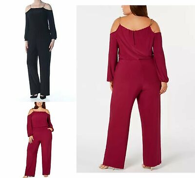 NY Collection Womens Plus Blouson Chain Jumpsuit, Various Sizes & Colors