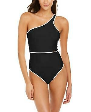 Calvin Klein Belted Bound One-Shoulder One-Piece Swimsuit-4/Black