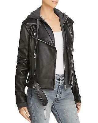 Aqua Womens Black Leather Moto Jacket Outerwear Size Small