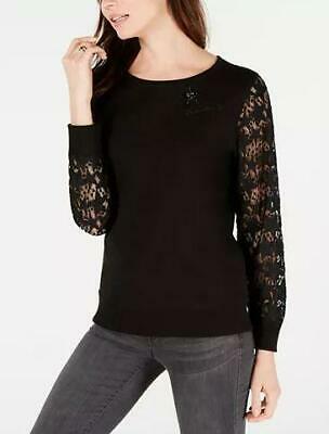 Tommy Hilfiger Star-Lace Sleeve Top,Small/Black