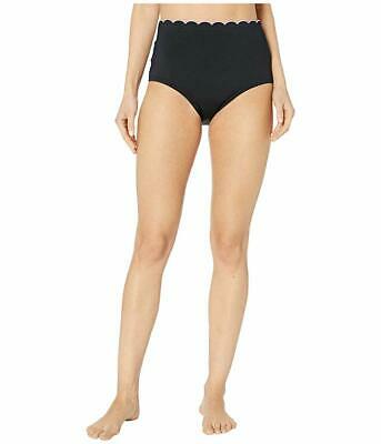 Kate Spade New York Contrast Scalloped High-Waist Bikini Bottom-S/Black