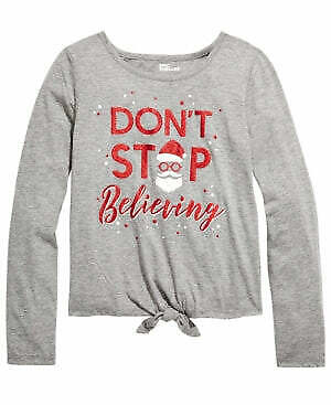 Epic Threads Big Girls Believing-Print T-Shirt, Gray Size Small