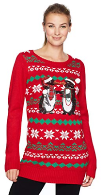 Blizzard Bay Womens Kissing Penguins Christmas Sweater Tunic Size Medium