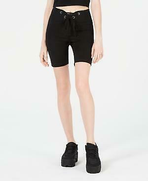 Material Girl Juniors Grommet-Trimmed Tie-Front Biker Shorts, Small