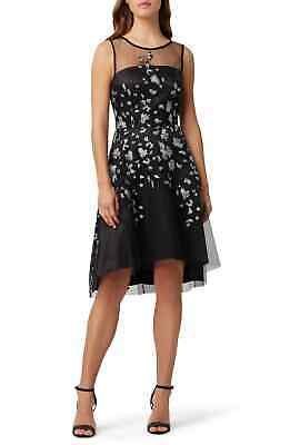 Tahari ASL Womens Hi-Low Illusion Neckline Embroidered Dress, Size 2