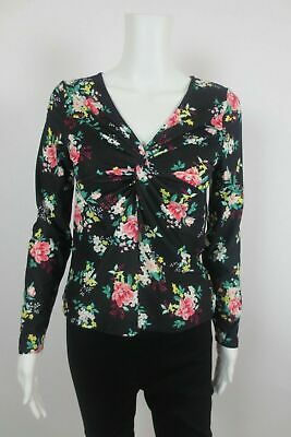 Ultra Flirt Juniors  Long Sleeve Knot Front Top Black Floral Print, Size Medium