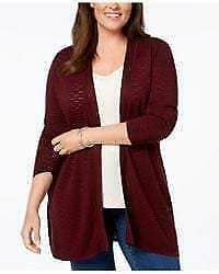 Charter Club Plus Size Open-Front Ribbed-Knit Cardigan Size OX/Marooned
