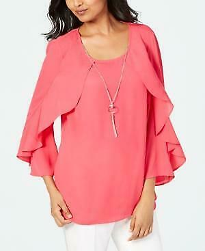 Jm Collection Petite Ruffle-Sleeve Necklace Blouse,Size Petite Large