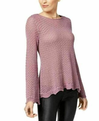 Style & Co Womens  Knit Sweater Crochet Scallop Hem Flare, Size Large