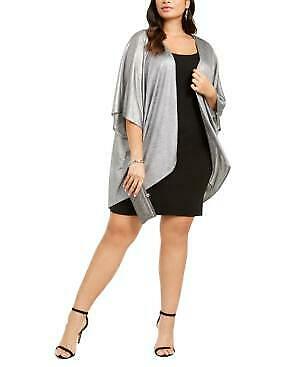 Love Squared Women's Plus 2Pc Metallic Dress With Cardigan Black Size 1X