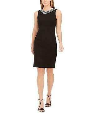 Calvin Klein Women's Petite Beaded Jewel Neck Dress, Size 12P