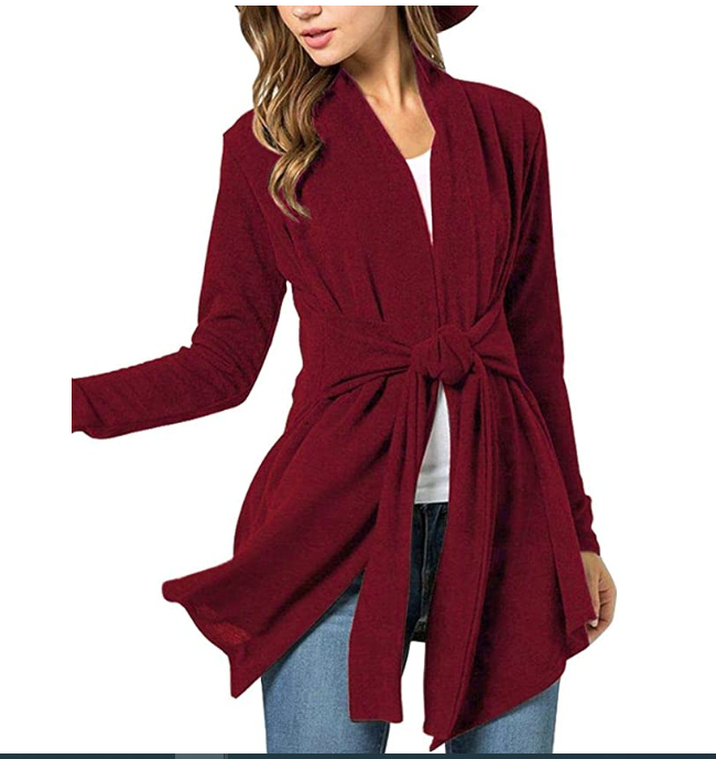 Spadehill Womens Tie Waist Lightweight Long Sleeve Cardigan, Size Small