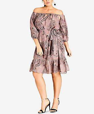 City Chic Trendy Plus Size Printed Off-The-Shoulder Peasant Dress, Size 20W