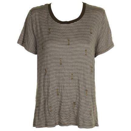 Carbon Copy Womens Striped Arrow-Embroidered Embellished T-Shirt, Size Medium