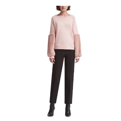 DKNY Womens Faux-Fur Accent Sweatshirt, Size S/Pink