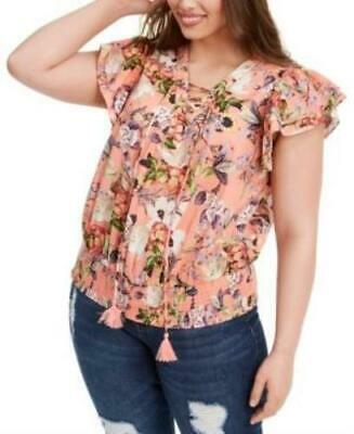 Inc Plus Size Cotton Lace-up Flutter Top, Size OX