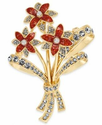 Charter Club Gold-Tone Crystal and Imitation Pearl Flower Bouquet Pin