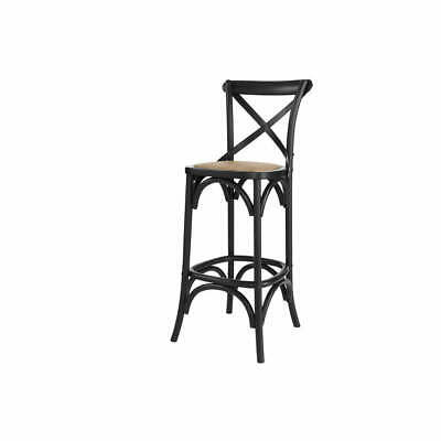 Home Decorators Mavery Black Wood Bar Stool With Woven 18 In. W X 43.7 In. H