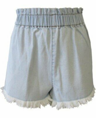 Tinseltown Juniors Pull-on Frayed Denim Shorts, Blue, Size Large