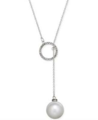 Inc Imitation Pearl and Pave Circle Lariat Necklace