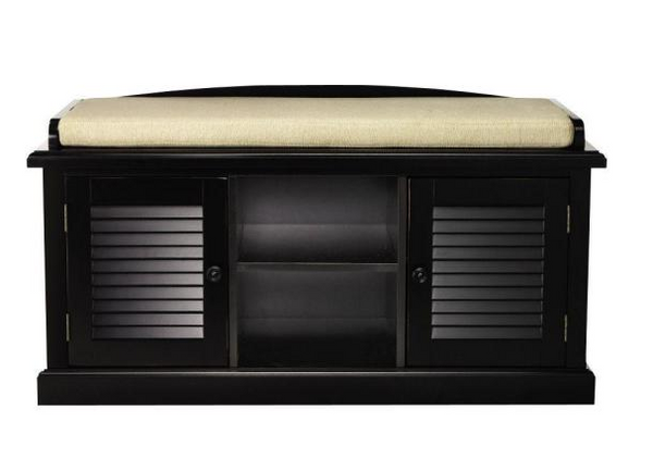 Home Decorators Collection Worn Black 2-Door Storage Bench