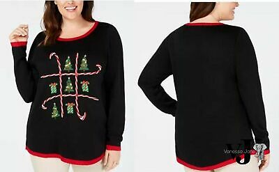 Karen Scott Women's Plus Candy Canes Holiday Party Christmas Sweater, Size 1X