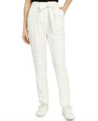 Bar III Belted Windowpane Slim Straight-Leg Pants,Size 14