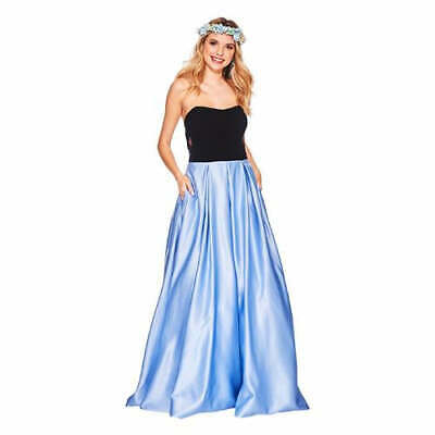 Blondie Nites Juniors Strapless Crisscross Gown Blue/Black, Size 3