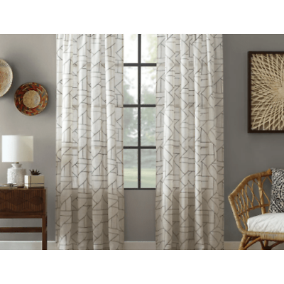 Archaeo Jigsaw Embroidery Linen Blend Rod Pocket Curtain Panel, Grey, 50X95