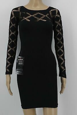 Bebe Womens Black Drama Bodycon Dress 3/4 Sleeve Sexy Short, Small