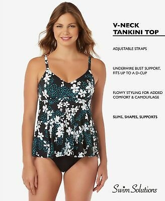 Swim Solutions Garden Confetti Underwire Babydoll Tankini Top,  Size 8