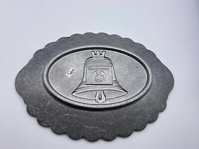 Vintage Bicentennial Liberty Bell Metal Plate Oval Tray 1776 1976 Patriotic USA