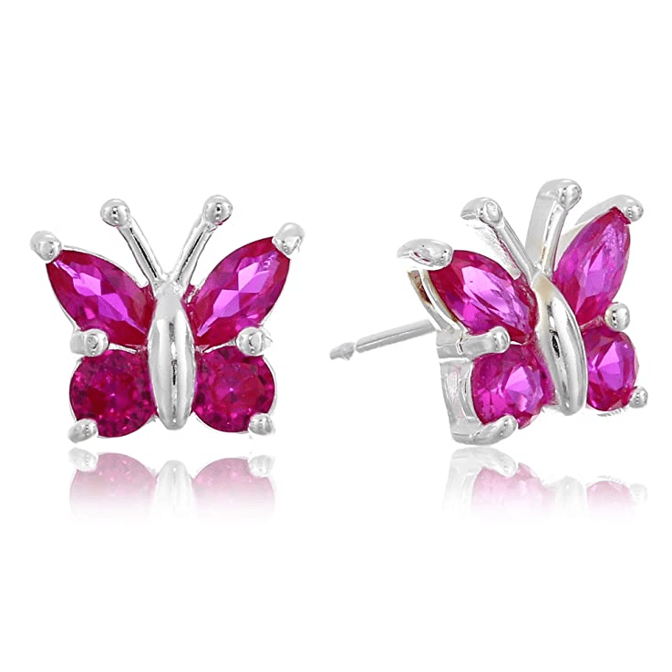 Amazon Collection Sterling Silver Gemstone Butterfly Stud Earrings