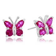 Amazon Collection Sterling Silver Gemstone Butterfly Stud Ear