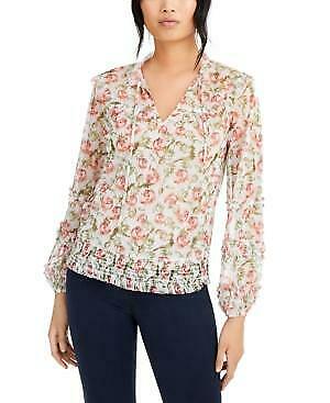 INC Womens Printed Smocked Blouse, Size Medium