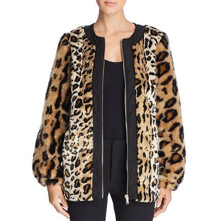 Donna Karan New York Leopard Print Faux Fur Jacket, Size Large