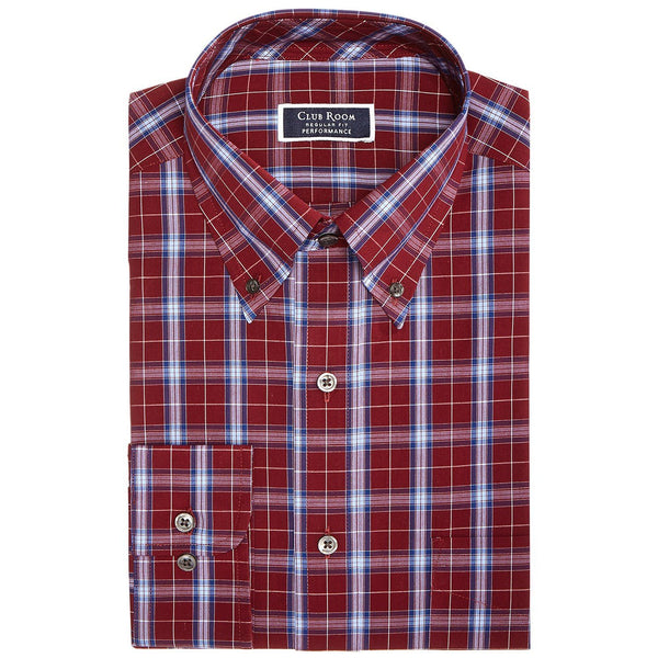 Club Room Mens Regular Fit Stretch Wrinkle Plaid Dress Shirt, Size 18 36-37