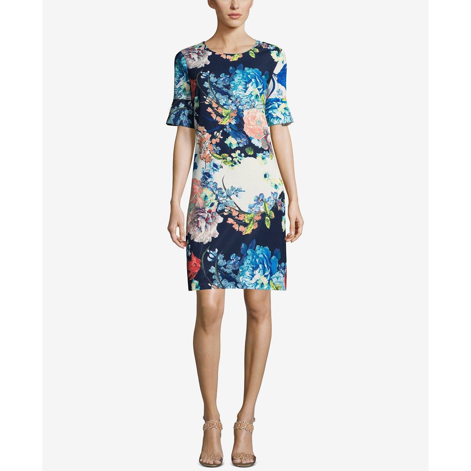 ECI Bell-Sleeve Floral-Print Dress, Size 10