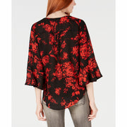 BCX Juniors Floral-Print Bell-Sleeve Top, Size Large