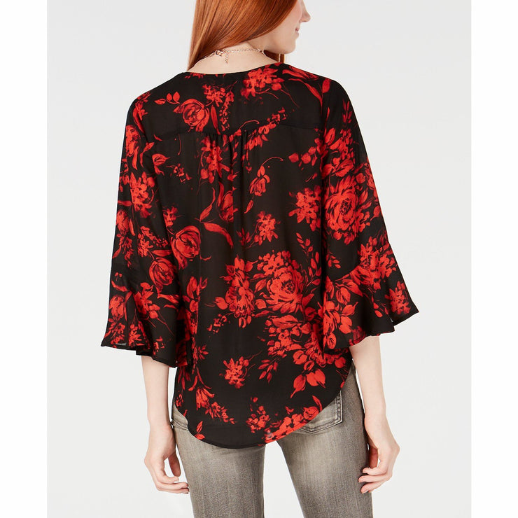 BCX Juniors Floral-Print Bell-Sleeve Top, Size Large