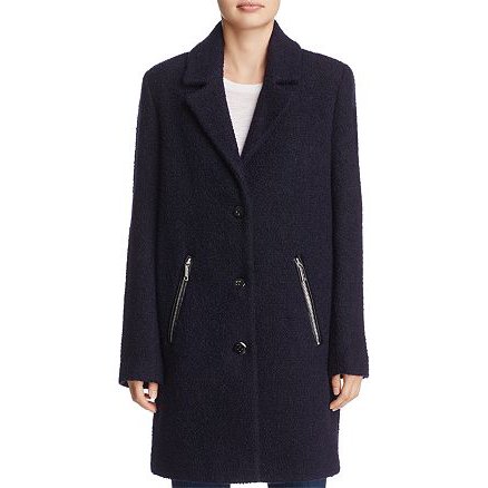 Calvin Klein Womens Boucle 3 Wool Coat with Button Closure, Indigo, Medium