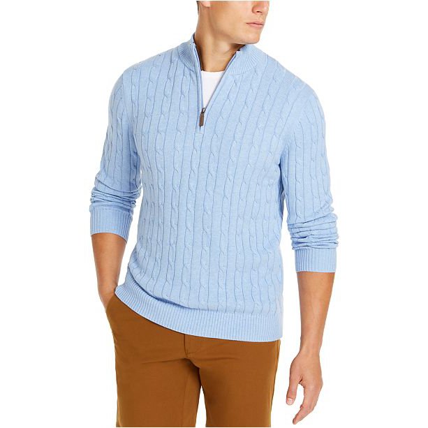 Club Room Mens Pima Cable Quarter-Zip Sweater